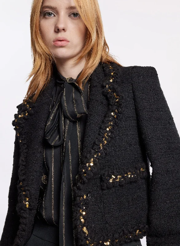 Sequin Trimmed Tweed Jacket