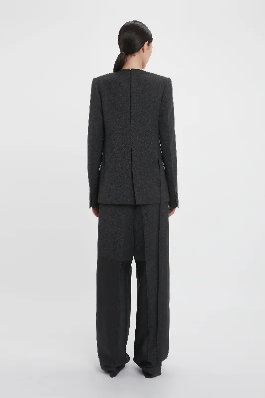 Shrunken Collarless Jacket In Charcoal