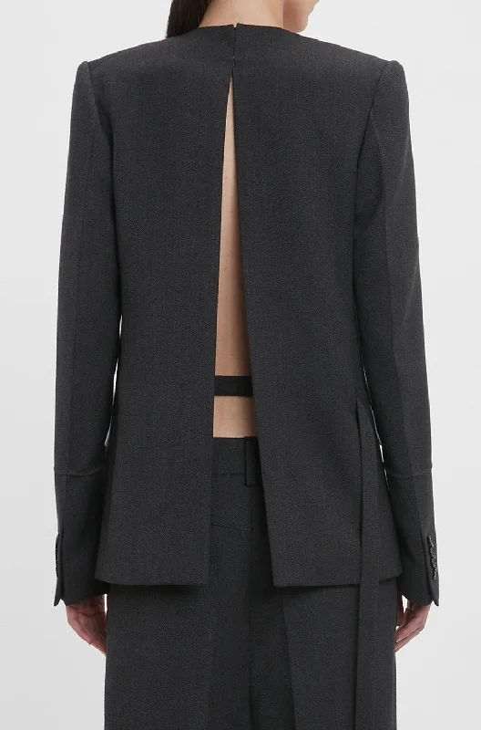 Shrunken Collarless Jacket In Charcoal