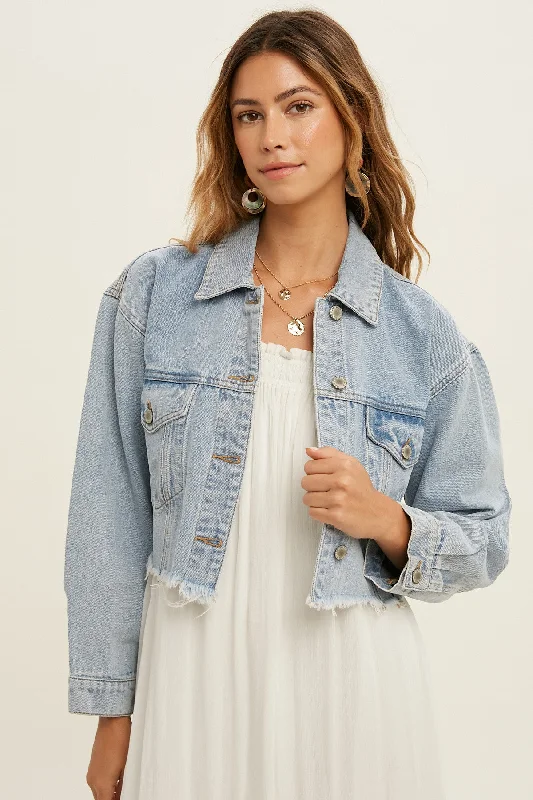 YOUNG AND FREE DISTRESSED HEM DENIM JACKET - DENIM