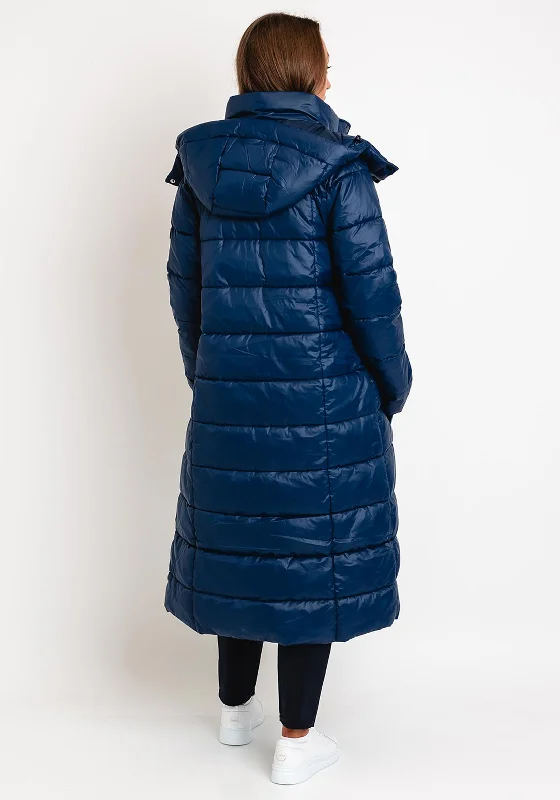 Barbour International Womens Holmes Quilted Long Coat, Navy Blue