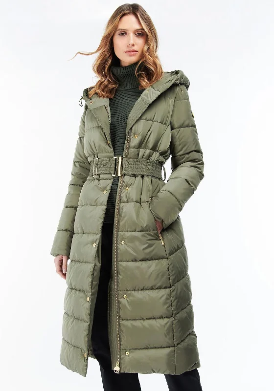 Barbour International Womens Track Line Long Coat, Green