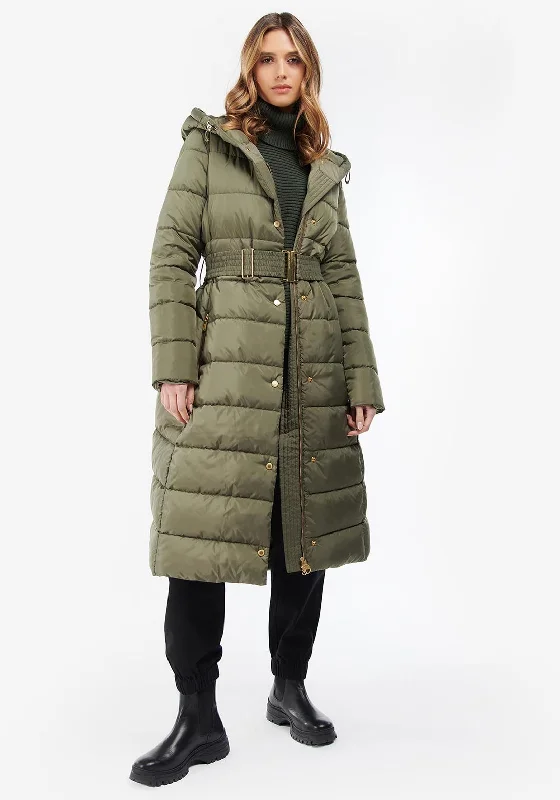 Barbour International Womens Track Line Long Coat, Green