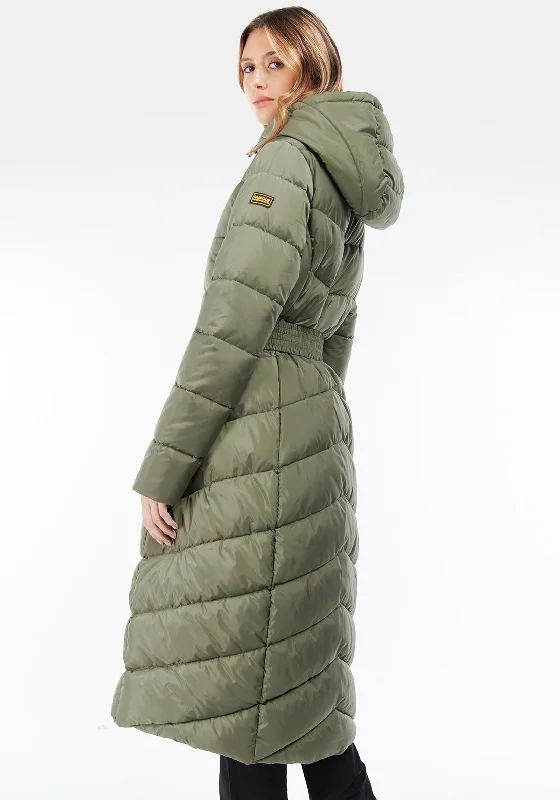 Barbour International Womens Track Line Long Coat, Green