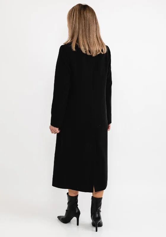 Badoo Feather Trim Long Coat & Shawl, Black