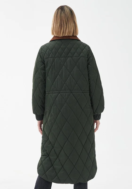 Barbour Womens Marsett Quilted Oversized Long Coat, Green