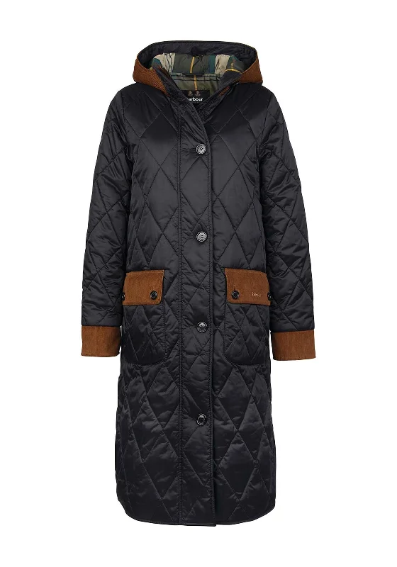 Barbour Womens Mickley Quilted Long Coat, Black