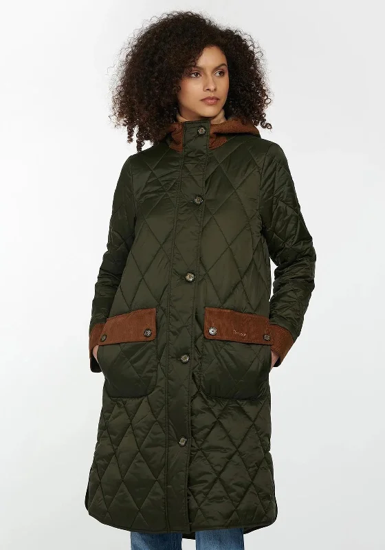 Barbour Womens Mickley Quilted Long Coat, Green