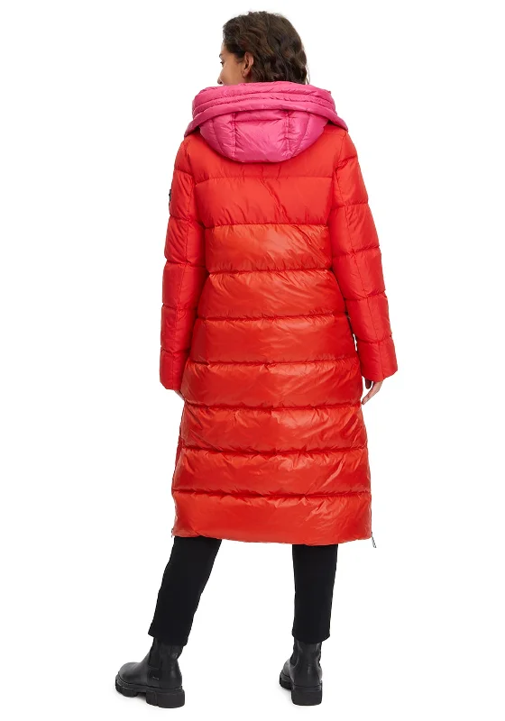 Betty Barclay Two Tone Long Quilted Coat, Red & Pink