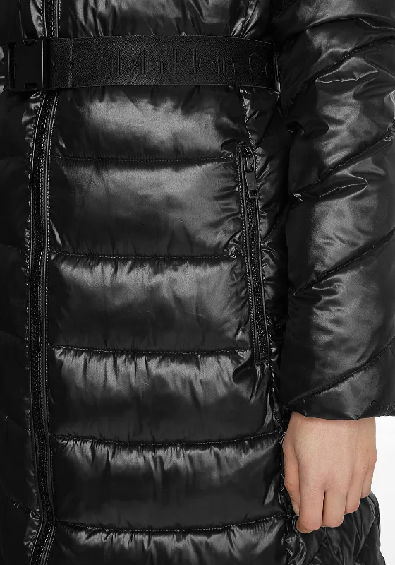 Calvin Klein Womens Belted Quilted Coat, Black