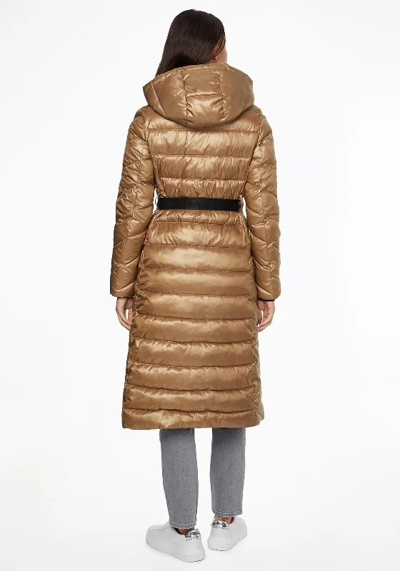 Calvin Klein Womens Belted Quilted Coat, Safari Canvas