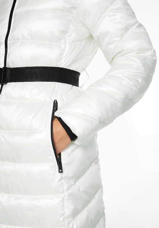 Calvin Klein Womens Belted Quilted Coat, White