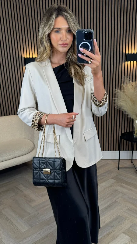 Desiree Beige Leopard Print Cuff Blazer