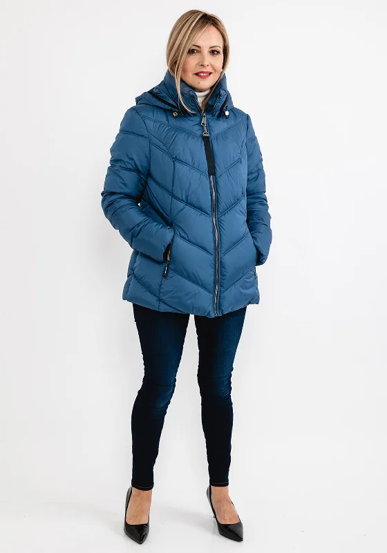 District Gate Quilted Short Coat, Dark Denim