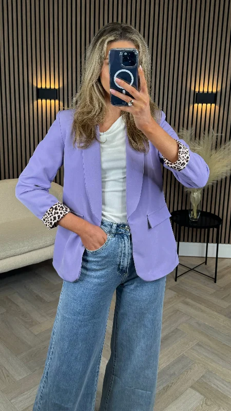 Elsa Lilac Blazer With Leopard Print Sleeves