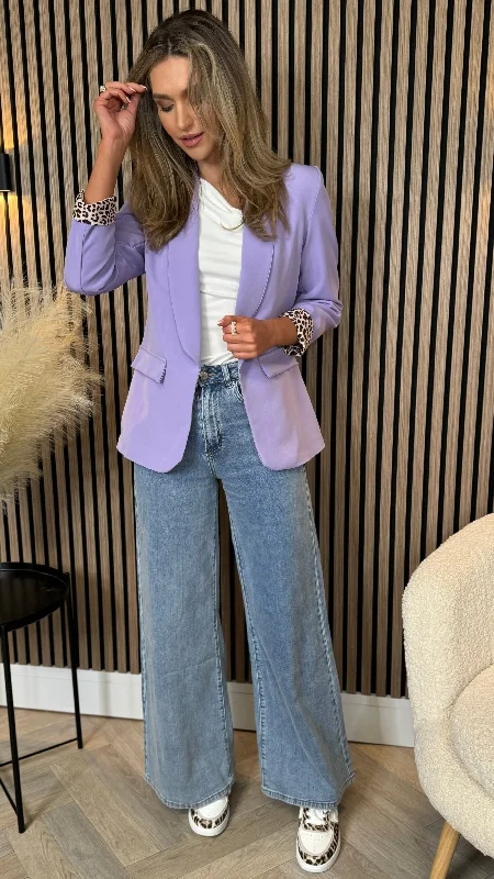 Elsa Lilac Blazer With Leopard Print Sleeves