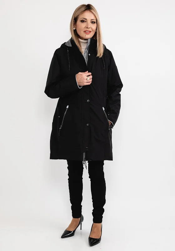 Frandsen Reversible Zip Long Coat, Black & Grey