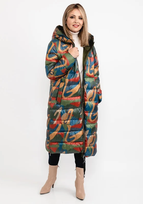 Green Goose Printed Long Quilted Coat, Multi