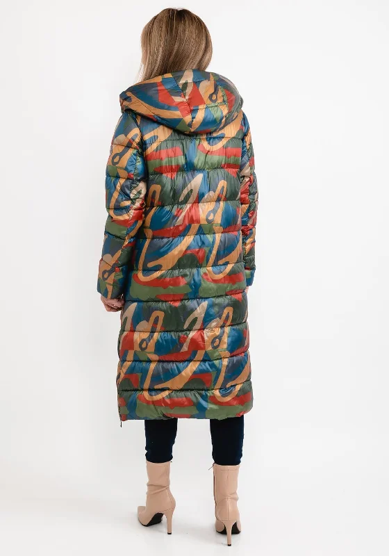 Green Goose Printed Long Quilted Coat, Multi