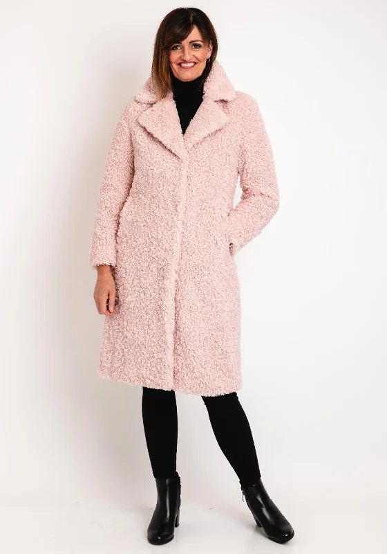 Green Goose Lapel Collar Long Teddy Coat, Blush Pink