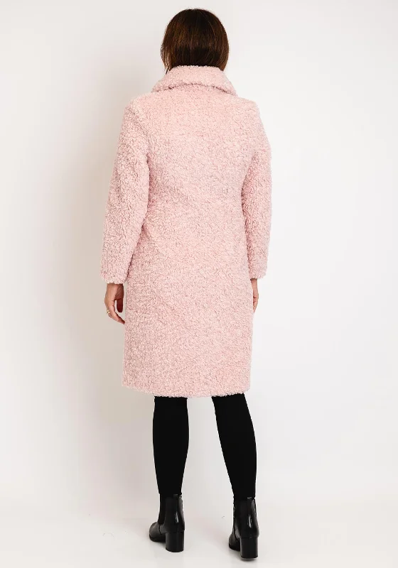 Green Goose Lapel Collar Long Teddy Coat, Blush Pink