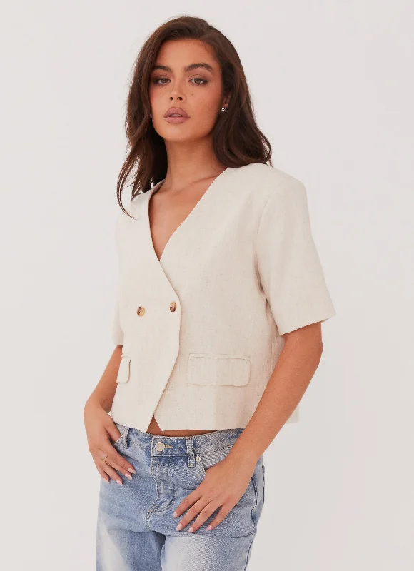 Hacienda Linen Short Sleeve Blazer - Oatmeal