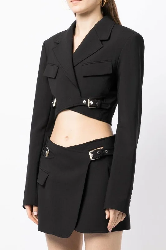 Jayla Cropped Cutout Blazer - Black