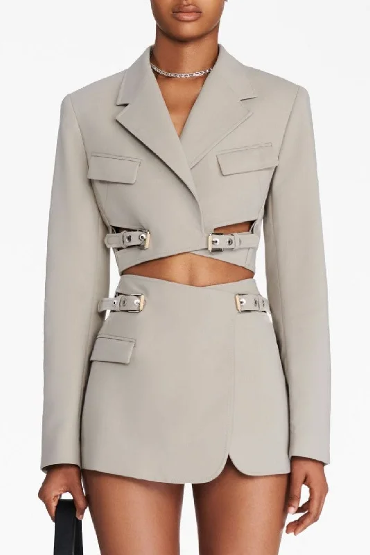 Jayla Cropped Cutout Blazer - Grey