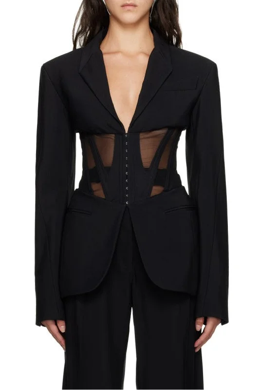 Kamryn Paneled Mesh Blazer - Black