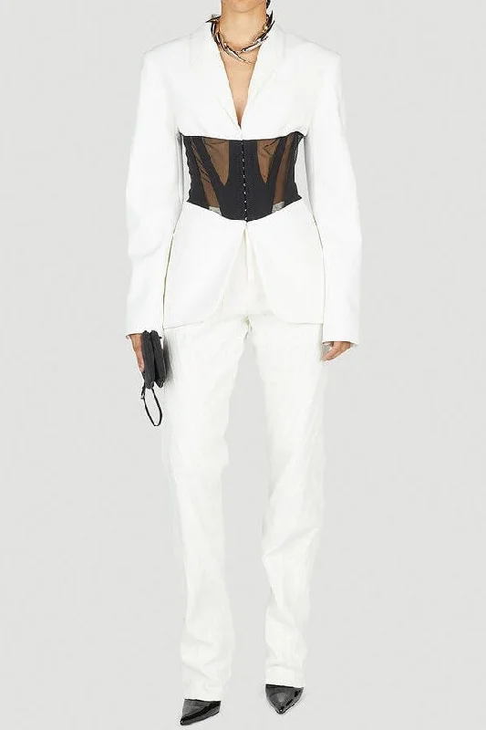 Kamryn Paneled Mesh Blazer - White