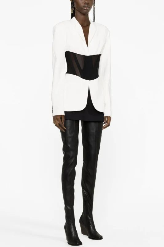 Kamryn Paneled Mesh Blazer - White