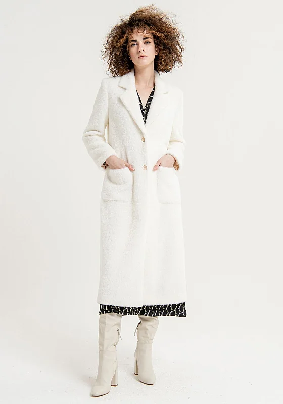 Surkana Lapel Collar Faux Fur Long Coat, Off White