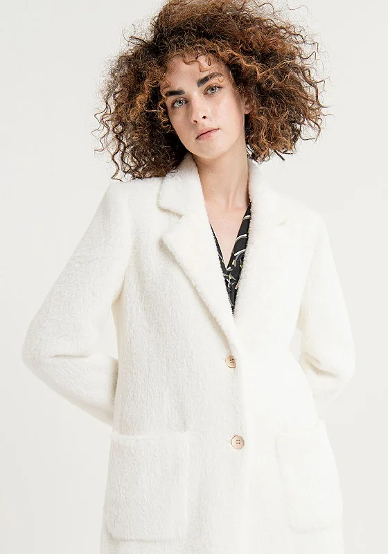 Surkana Lapel Collar Faux Fur Long Coat, Off White