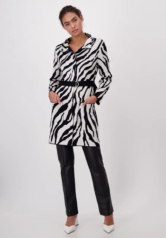 Monari Zebra Print Belted Waist Jacket, Black & White