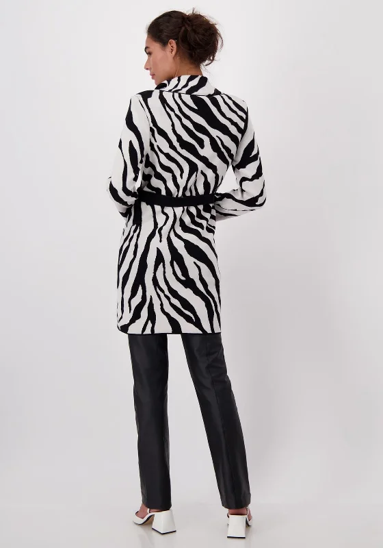 Monari Zebra Print Belted Waist Jacket, Black & White