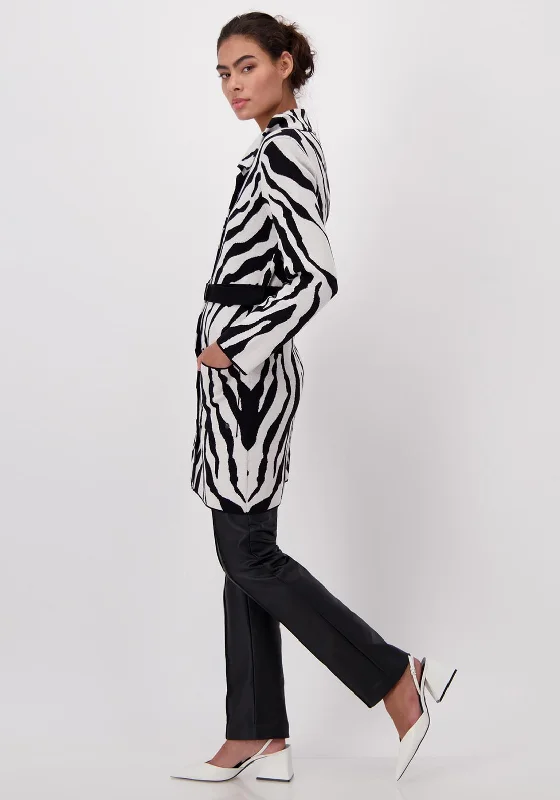 Monari Zebra Print Belted Waist Jacket, Black & White