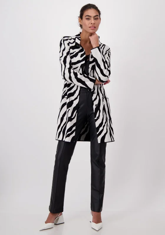 Monari Zebra Print Belted Waist Jacket, Black & White