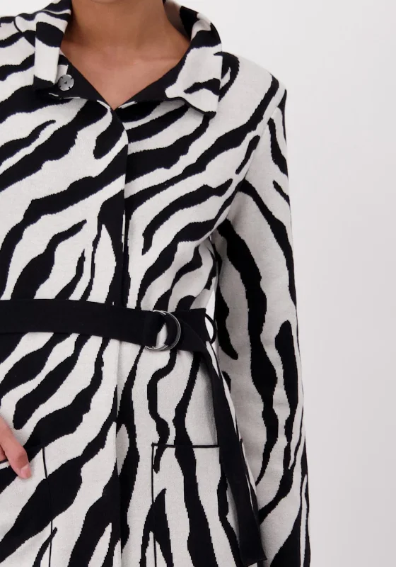 Monari Zebra Print Belted Waist Jacket, Black & White