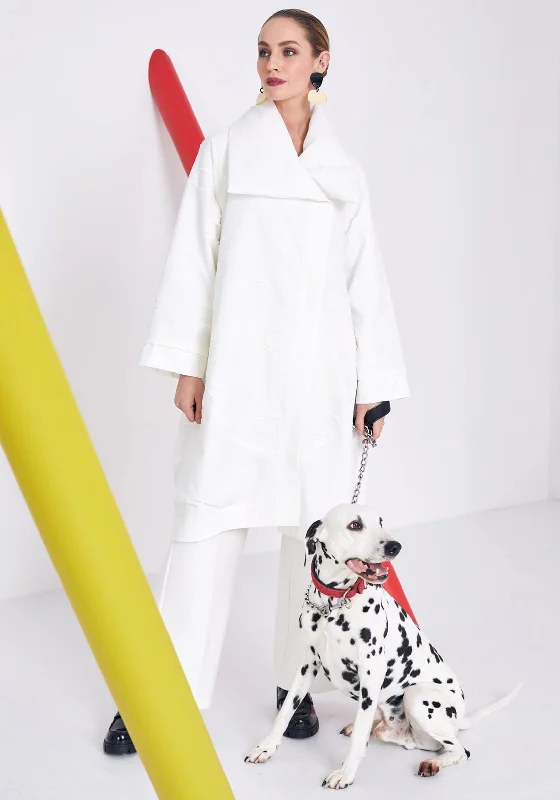 Naya Shawl Collar Bubbled Material Oversized Coat, White