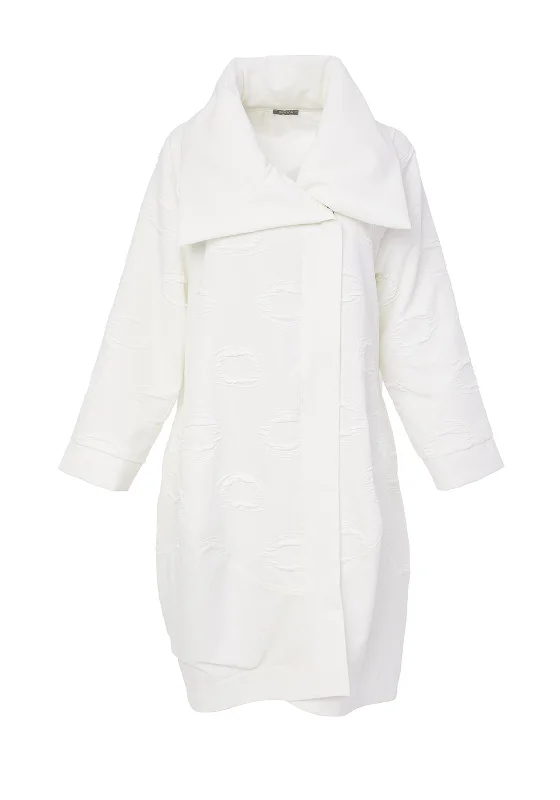 Naya Shawl Collar Bubbled Material Oversized Coat, White