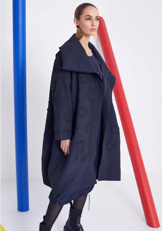 Naya Shawl Collar Bubbled Material Oversized Coat, Navy