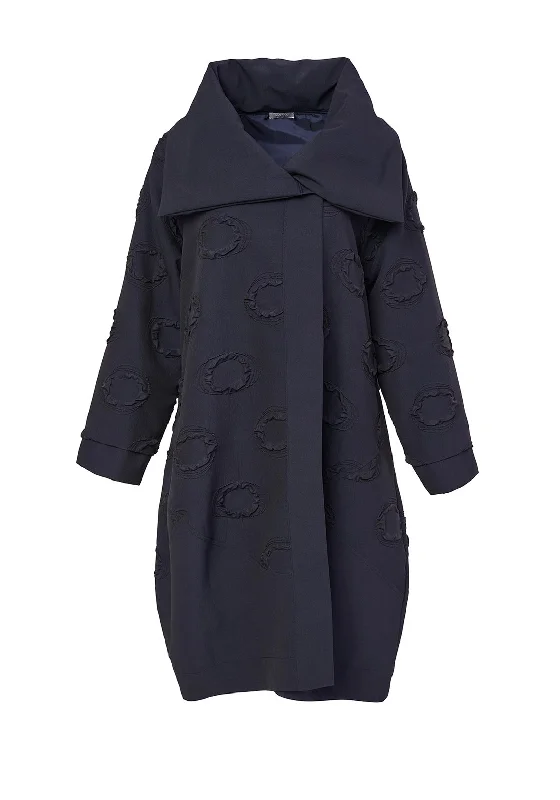 Naya Shawl Collar Bubbled Material Oversized Coat, Navy