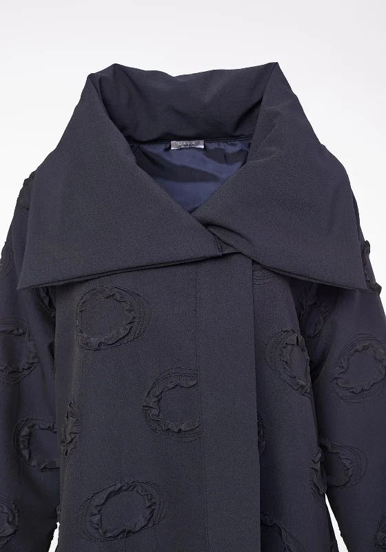 Naya Shawl Collar Bubbled Material Oversized Coat, Navy