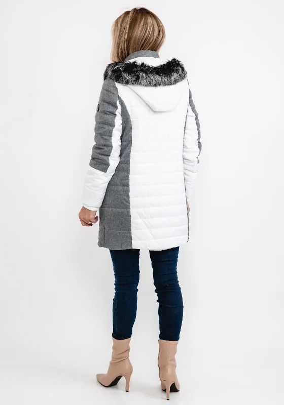 Normann Quilted Knit Mix Coat, White & Grey