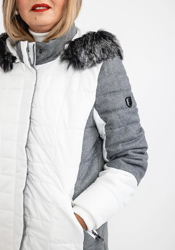 Normann Quilted Knit Mix Coat, White & Grey