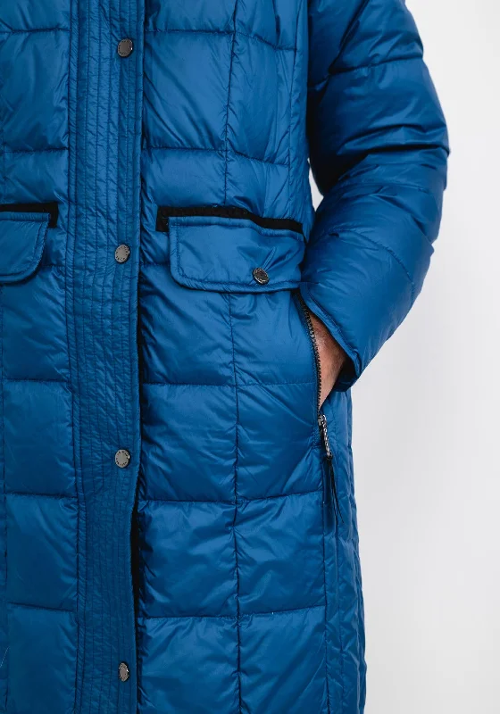 Normann Square Quilted Down Filled Long Coat, Blue