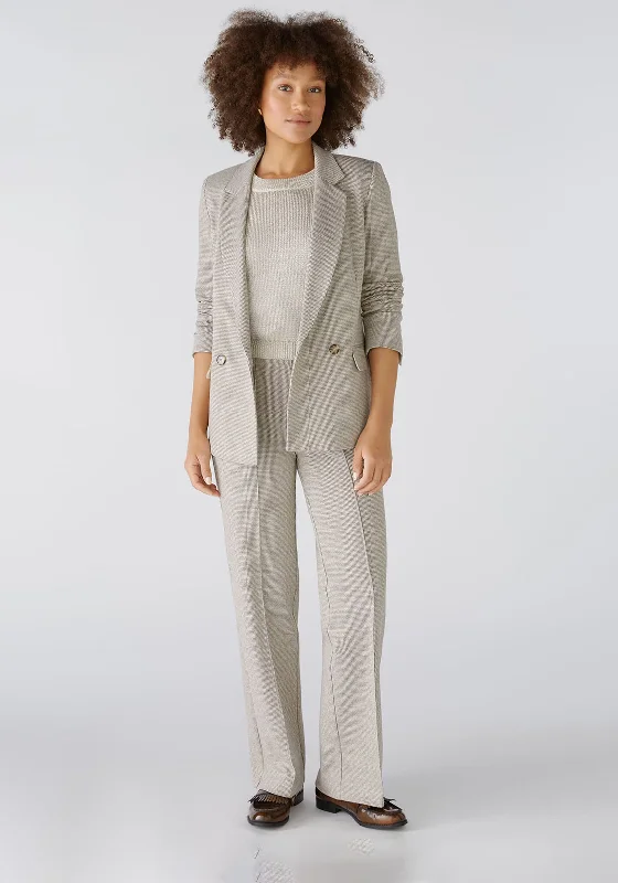 Oui Satin Houndstooth Double Breasted Blazer, Beige