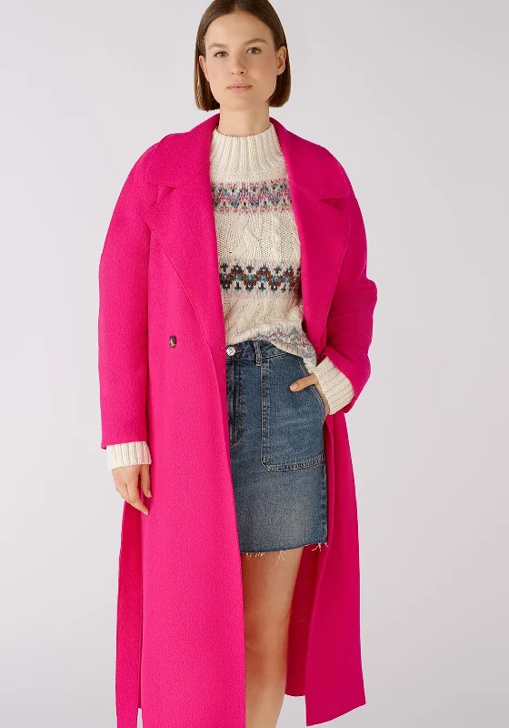 OUI Lapel Collar Long Wool Coat, Neon Pink