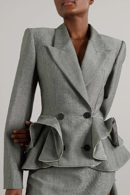 Pamely Peplum Ruffle Blazer - Grey