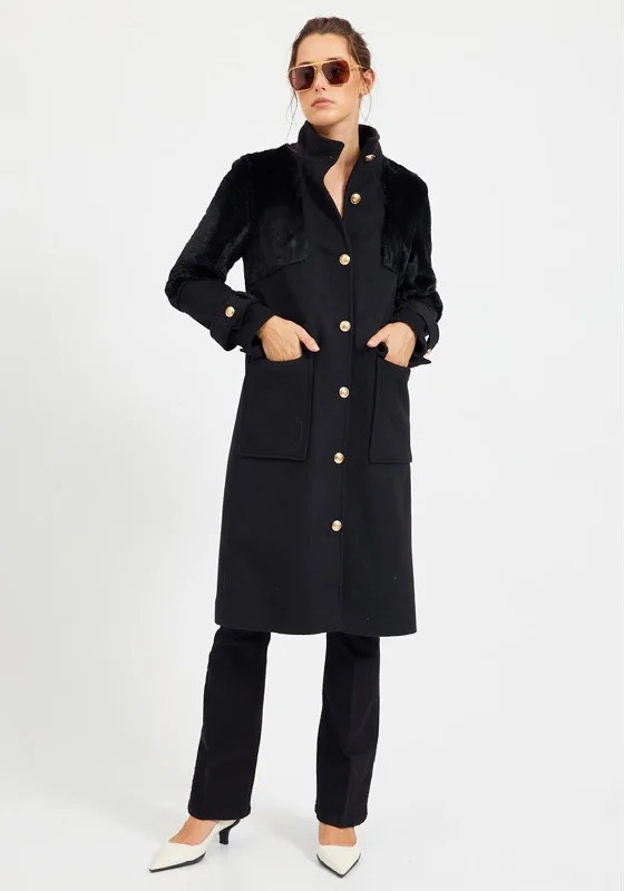 Setre Military Inspired Long Coat, Black